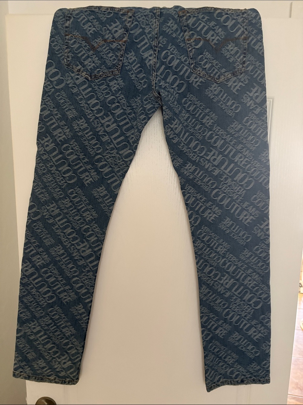 Versace Jeans Collection Men's All-Over Logo Indigo Straight Jeans